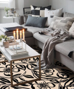 Tappeto moderno black and white Floreale